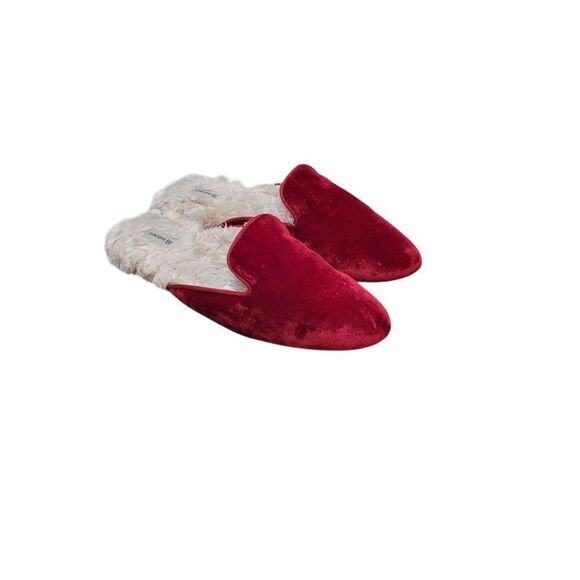 Birdies The Phoebe Ruby Red Velvet Faux Fur  Smoking Slipper Slip-on. Size 9. - Picture 1 of 8